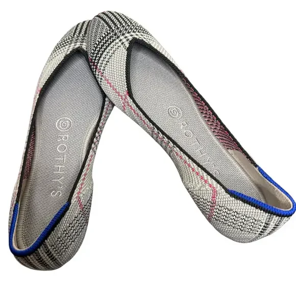 💖 Rothy’s NWOT The Flat Retired Round Toe Flats in Grey Glen Plaid Size 7 - Picture 4 of 9